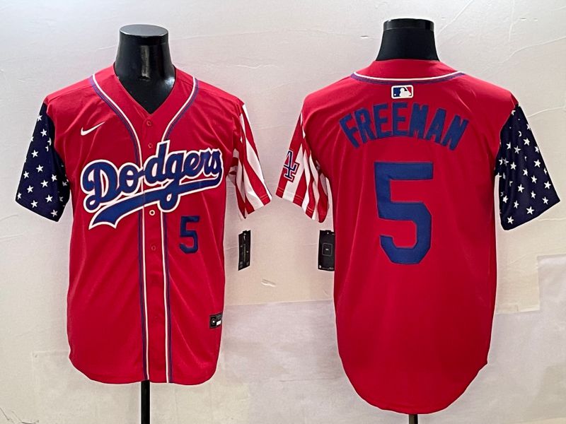 Men Los Angeles Dodgers #5 Freeman Red a generation of national flags Joint name 2025 Nike MLB Jersey style 4->los angeles dodgers->MLB Jersey